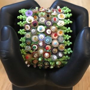 Green Beaded Bracelet w/ Multi-Color Sequin Detail